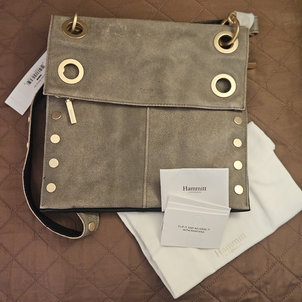 Hammitt Montana Crossbody NWT Reversible Black Pewter Leather Bag - Picture 10 of 14